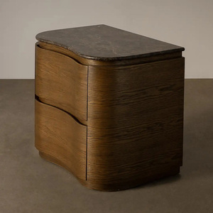Modern Minimalist Curved Bedside Cabinet 2 Drawers Marble Top <strong>Night</strong> <strong>Stand</strong> for Hotel - Product Image 3