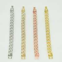 Bracelet pour homme en cuivre plaqué or 14K 18K, style rappeur, personnalisé, avec zircone brillante, maillons cubains, vente en gros de bijoux