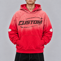 Sweat-shirt en molleton noir délavé surdimensionné avec manches à perles rouges personnalisées, style streetwear vieilli, fabriqué par un fabricant OEM