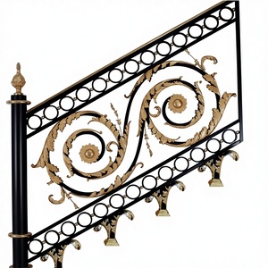 Rampe d'escalier de luxe en fer forgé doré, garde-corps décoratif en métal pour intérieur, balustrade de villa, conception personnalisée - Product Image 1
