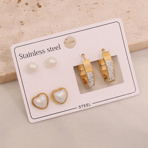 Trendy 3-Pairs çok yönlü paslanmaz çelik saplama küpe kalp yıldız & kelebek çiçek tasarım zirkon küpe ile kadınlar için - Product Image 3