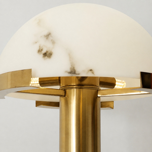 Lampe de bureau LED design en albâtre, abat-jour demi-rond en pierre, corps en laiton, pour chambre haut de gamme, hôtel, lampe de chevet - Product Image 2