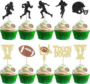 Adornos para Cupcakes de Balón de Rugby, Trofeo Brillante, Decoraciones para Pastel con Jugadores de Fútbol Americano, Temática Deportiva, Baby Shower - Product Image 6