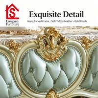 Lit King Size en Bois Massif de Style Européen, Tête de Lit Sculptée en Cuir Véritable, Ensemble de Meubles de Chambre pour Villa et Hôtel