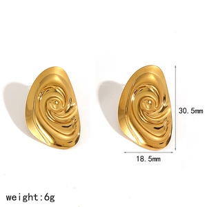 Spiral Stainless Steel <b>Stud</b> Earrings Gold <b>Silver</b> Oval Geometric Design Fashion Jewelry For Women - Product Image 5