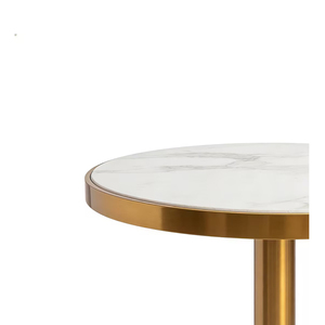 Mesa de Cóctel de Lujo Moderna con Base Redonda de Acero Inoxidable Dorado y Tapa de Mármol Blanco Veteado para Bodas, Eventos al Aire Libre y Restaurantes - Product Image 3
