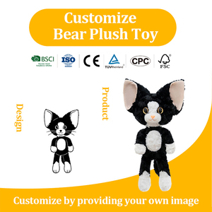 Jouet en peluche personnalisé, <span class=keywords><strong>chat</strong></span> noir et blanc, poupée en peluche fabriquée à partir de dessins pour enfants, cadeau - Product Image 1