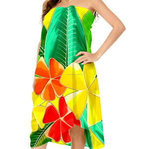 Pareo para Mujer de las Islas del Estrecho de Tórres / Lavalava, Nuevo Diseño Pintado a Mano con Hibisco y Frangipani, Estilo Étnico, Pareo de <span class=keywords><strong>Playa</strong></span> de Rayón - Product Image 3