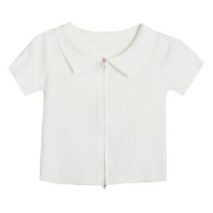 สเวตเตอร์ถักมีซิปสองชั้นแขนสั้นสำหรับผู้หญิงใหม่คอปกสไตล์เกาหลีสเวตเตอร์ถักสเวตเตอร์บาง - Product Image 2