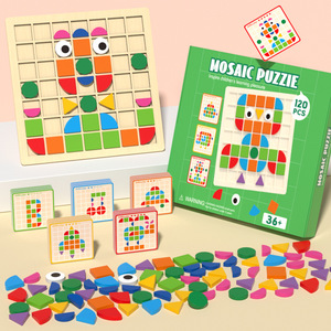 Juguetes Educativos de Madera para Niños Pequeños, Montessori, 120 Bloques, Rompecabezas de Mosaico con 40 Tarjetas de Formas para Niños - Product Image 1