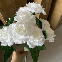 E-969 Bouquet de roses artificielles en soie à 9 têtes, blanc pur, fait main, pour mariage, Noël, Nouvel An chinois