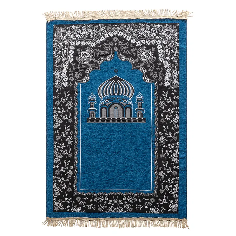 Couverture de pèlerinage musulman uni en polyester tapis de prière épais en relief tapis tapis de prière musulman avec gland