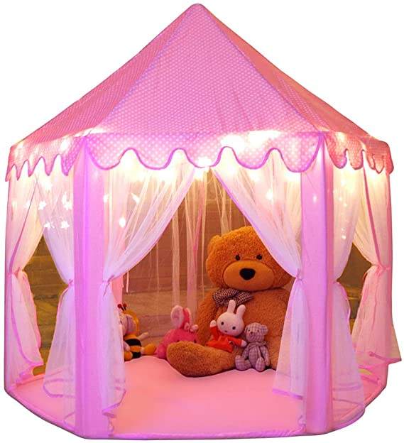 Tienda de campaña de princesa Rosa hexagonal para niñas, casa de