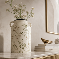 Vase en céramique floral peint à la main ARM LVG avec doubles poignées, style rustique vintage Wabi-sabi, pot décoratif pour fleurs, jardinière en porcelaine