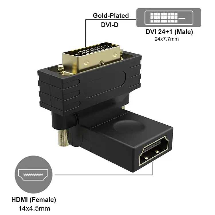 HDM1-compatible Naar Dvi 24 + 1 Pin Adapter 360 Graden Draaibare Vrouwelijke Naar Mannelijke Hdtv Converter Adapter Voor Pc Ps3 Projector Tv Box