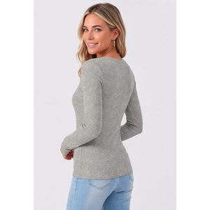 Camiseta básica ajustada de punto acanalado con cuello en V y manga larga para mujer, ropa informal para otoño - Product Image 6