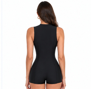 Front Zipper One Piece <strong>Swimsuit</strong> <strong>Boyleg</strong> Shorts Full Coverage Slim Fit Active Swimwear <strong>Ladies</strong> OEM ODM Private Label - Product Image 4