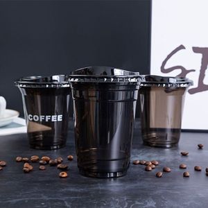Best Selling Custom logo Transparent 12oz 14oz 16oz PET Iced Coffee Black <b>Plastic</b> <b>Cup</b> with Black Lid - Product Image 1