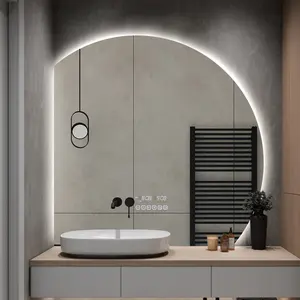 Espejo decorativo de pared inteligente para Hotel, tocador de baño, espejo de baño retroiluminado con luz Led de media luna
