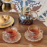 Tasse et soucoupe à café ou thé noir, motif tournesol gravé, style rétro européen, en ambre exquis