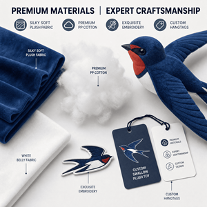 Peluche <span class=keywords><strong>de</strong></span> Golondrina, Mascota <span class=keywords><strong>de</strong></span> Peluche, Fabricante <span class=keywords><strong>de</strong></span> Peluches OEM ODM, Diseño Personalizado, Juguete <span class=keywords><strong>de</strong></span> Peluche, Diseño <span class=keywords><strong>de</strong></span> Personajes, Logotipo Personalizado - Product Image 4