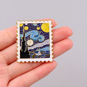 <span class=keywords><strong>2</strong></span>スタイル油絵ゴッホ星空ひまわりブローチバッジ服バックパックソフトエナメルピン - Product Image 3