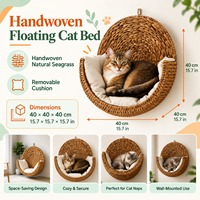 Nid de couchage pour chat en jacinthe d'eau naturelle tressée, suspendu, avec coussin lavable, pour toutes les saisons, confortable, moderne et tendance