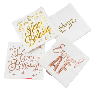 Happy Birthday Napkins 33*33cm 2ply Hot Stamping Napkins With Logo Advertising Fashion Foil Gold Paper Napkins