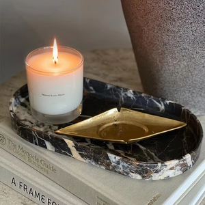 OEM/ODM Logo dimensione doccia deposito decorativo in marmo naturale vassoio di lusso ovale <span class=keywords><strong>Nero</strong></span> Portoro marmo vassoi - Product Image 1