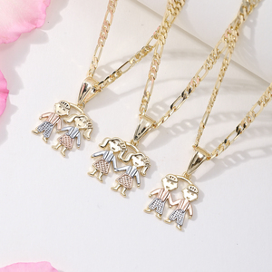 Collares con Colgante de Moda para Dos Niños <span class=keywords><strong>Gemelos</strong></span>, Joyería Chapada en Oro de 14k, Colgantes con Dijes para Niños y Niñas - Product Image 1