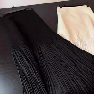 Jupe longue élégante taille haute coupe trapèze en mousseline blanche et noire pour femme, micro-élastique, couleur unie, polyester/coton, idéale pour l'été - Product Image 2