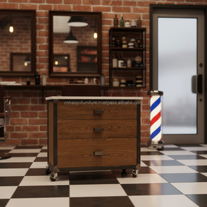 Estación de Barbería de Madera Contrachapada de Estilo Vintage con Ruedas Resistentes y Múltiples Espacios de Almacenamiento para Barbería y Salón de Belleza - Product Image 1