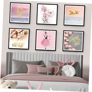Habitación de niñas, carteles nórdicos de océano rosa e impresiones, pegatinas de pared decoradas para niñas, dormitorio infantil decorativo