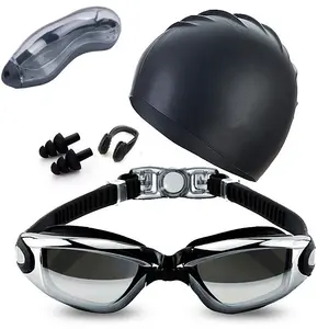Kap burun mandalı kulak tıkacı şapka paketleri gözlük yüzmek için hiçbir sızıntı yetişkin UV koruma triatlon Anti sis yüzme gözlükleri