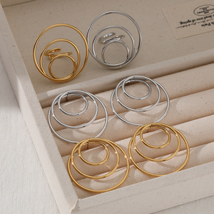 YS grande déclaration en acier inoxydable boucles d'oreilles anneau ensemble géométrique cercle boucles d'oreilles anneaux plaqué or ensembles à la mode pour les femmes - Product Image 4