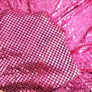 Mesh Curtains Trending Fashion Metallic Sequin Fabrics Bubble Gum Hot Pink Metal Mesh Fabric For Chainmail Dress Bags