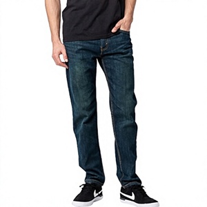 Men's Dark Wash Straight Leg Cotton Denim <b>Jeans</b> Regular Fit Mid Waist Casual Style Autumn Wear - Product Image 3
