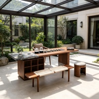 Ensemble de table à thé en bois massif, table à thé moderne avec plateau en ardoise, ensemble complet de meubles à thé pour la maison, la villa, l'hôtel, le bureau, vente en gros, OEM personnalisé