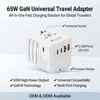 Plusalittle 65W GaN Evrensel Seyahat Şarj Cihazı, 2U+3C USB Çoklu Port Hızlı Şarj ve 2500W Evrensel AC Priz ile Küresel Seyahatler için