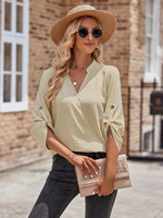 Productos de Moda 2024, Ropa de Mujer, Blusa Informal con Cuello en V y Manga Larga, Blusas de Moda para Mujer