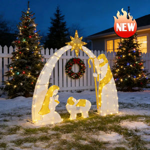 Décorations de jardin de Noël en plein air, statue de Jésus en LED 2D, scène de la Nativité, ensemble de figurines de Noël, motifs lumineux - Product Image 1