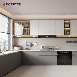 Îlot <span class=keywords><strong>de</strong></span> cuisine moderne DC DECOR, construction en contreplaqué laqué, <span class=keywords><strong>plan</strong></span> <span class=keywords><strong>de</strong></span> <span class=keywords><strong>travail</strong></span> en marbre, évier intégré, rangement, ignifuge - Product Image 1