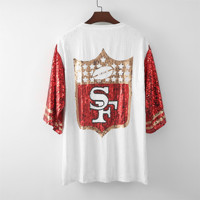 Femmes Dames Sequin Anniversaire Jersey Game Day 49ER Sequin Bling Robe San Francisco 49er Sequin Robe pour les vacances