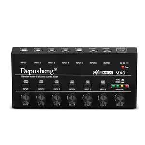 Depusheng MX6 High Quality 6 Channels Stereo Mixer Line Mono Audio Mixer With Mini Sound Mixer