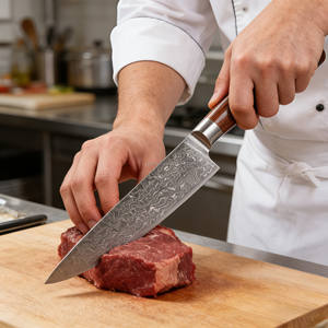 Ensemble de couteaux de cuisine en acier Damas à 67 couches, couteau de chef Kiritsuke Santoku <span class=keywords><strong>Nairi</strong></span>, couteau à steak, couteau utilitaire, accents en bois d'olivier - Product Image 4