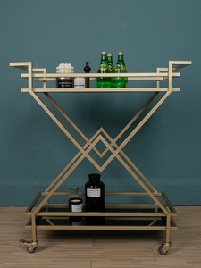 Moderne gouden ijzeren hotel trolley serveerwagen met mobiel sideboardkastje voor commercieel gebruik - Product Image 3