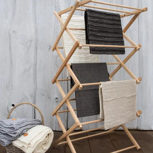 Séchoir à linge portable en bois massif, pliable et compact pour intérieur et balcon - Product Image 1