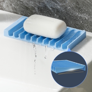 Support de Savon Auto-Drainant Sanga Personnalisé en TPR Écologique, Plateau de Drainage Bleu-Gris 159x81.8x14mm pour Salle de Bain, Logo Personnalisé - Product Image 4