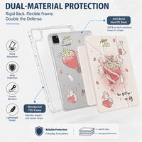 Housse pour iPad imprimée lapin fraise, légère, anti-choc, anti-rayures, en PC rigide et TPU, étui de protection pliable pour tablette