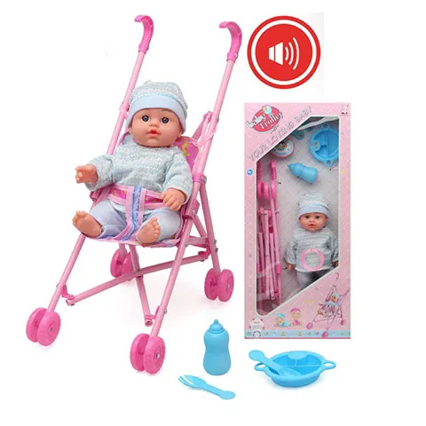 Bambino neonato 15 pollici bambino cotone corpo bambola in vinile giocattolo mani piedi con componenti per la tavola carrello in plastica carrello con giocattoli Ic bambini